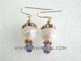 7-8mm white potato freshwater pearl dangling earrings