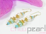 7-8mm 7-8 white and green potato freshwater pearl dangling earrings
