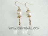 7-8mm white potato freshwater pearl dangling earrings