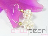 14.5-15.5mm white potato freshwater pearl dangling earrings