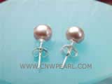 6.5-7mm natural purple round freshwater pearl stud earrings