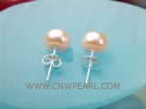 8-8.5mm pink round freshwater pearl stud earrings