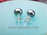 8-8.5mm gray round freshwater pearl stud earrings
