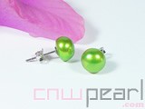 8-8.5mm dark green bread freshwater pearl stud earrings