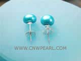 8-8.5mm blue bread freshwater pearl stud earrings
