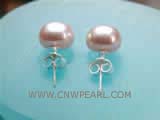 9-9.5mm pink bread freshwater pearl stud earrings