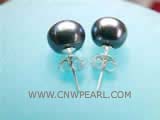 9-9.5mm black bread freshwater pearl stud earrings