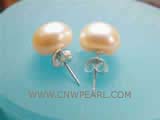 10-10.5mm pale orange bread freshwater pearl stud earrings