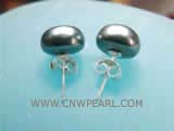 10-10.5mm gray bread freshwater pearl stud earrings
