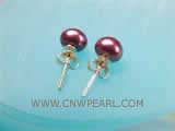 6-6.5mm dark red bread freshwater pearl stud earrings