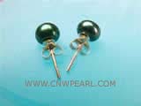 6-6.5mm dark green bread freshwater pearl stud earrings