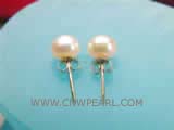 6.5-7mm pink round freshwater pearl stud earrings