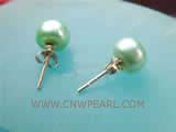 8-8.5mm light green bread freshwater pearl stud earrings