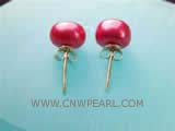 8-8.5mm dark red bread freshwater pearl stud earrings
