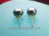 8-8.5mm black bread freshwater pearl stud earrings