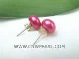8.5-9mm dark red bread freshwater pearl stud earrings
