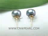 8.5-9mm black bread freshwater pearl stud earrings