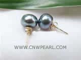 5mm black bread freshwater pearl stud earrings