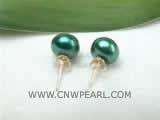 9-10mm dark green bread freshwater pearl stud earrings