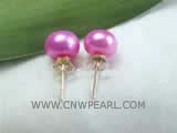 7-8mm magenta bread freshwater pearl stud earrings