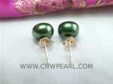 5-6mm dark green bread freshwater pearl stud earrings