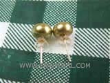 7-8mm navy green bread freshwater pearl stud earrings