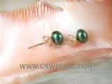6-6.5mm dark green bread freshwater pearl stud earrings