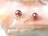 6-6.5mm dark red bread freshwater pearl stud earrings