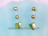 5-6mm navy green nugget freshwater pearl dangling earrings