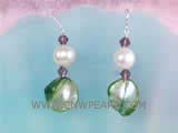 7-8mm white potato freshwater pearl silver dangle earrings