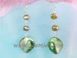 7-8mm navy green nugget freshwater pearl dangling earrings