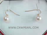 9mm white round freshwater pearl dangle earrings