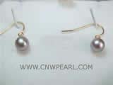 9mm natural purple round freshwater pearl dangling earrings