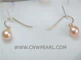 7.5-8mm pink round freshwater pearl dangle earrings