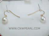 7.5-8mm white round freshwater pearl dangle earrings