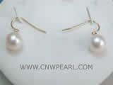 9.5-10mm white round freshwater pearl dangling earrings