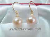9mm pink round freshwater pearl dangling earrings