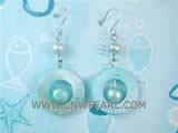 7-8mm cyan potato freshwater pearl dangling earrings