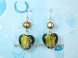 7-8mm navy green nugget freshwater pearl dangling earrings