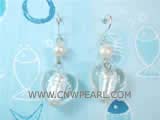 7-8mm white nugget freshwater pearl dangling earrings