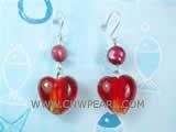 7-8mm red nugget freshwater pearl dangling earrings