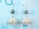 8mm black potato freshwater pearl dangling earrings