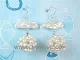3-4mm white rice freshwater pearl dangling earrings