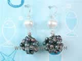 7-8mm white potato freshwater pearl dangling earrings