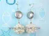 12-15mm gray coin freshwater pearl dangling earrings