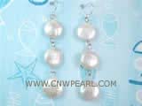 12mm white coin freshwater pearl dangling earrings
