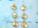 12mm yellow coin freshwater pearl dangling earrings