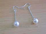 7-8mm white round freshwater pearl dangling earrings