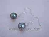 8-9mm black rice freshwater pearl dangling earrings