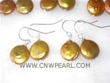 12mm coffee coin freshwater pearl dangling earrings